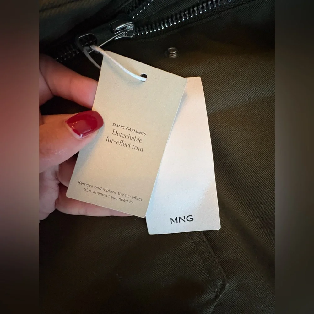 Mango Oversized Khaki Parka Faux Fur Collar Jacket NWT Small - Picture 12 of 14